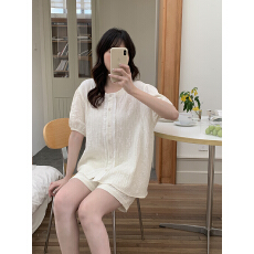 批发实拍实价 韩系<b class='q'>全棉</b>双层棉纱圆领波浪花纹家居服<b class='q'>睡衣</b>套装