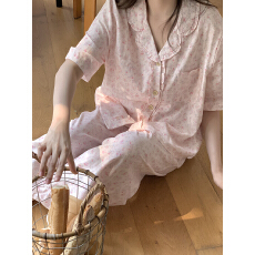 实拍实价 韩系粉色碎花棉纱全棉家居服睡衣套装
