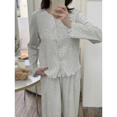 实价实拍   秋季韩系全棉针织小碎花家居服睡衣套装带胸垫