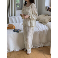 批发实价实拍  秋季韩系双层棉纱蝴蝶结印花家居服<b class='q'>睡衣</b><b class='q'>套装</b>