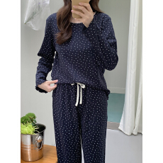 批发实价实拍  秋季韩系小星星<b class='q'>全棉</b>弹力圆领针织家居服<b class='q'>睡衣</b>套装