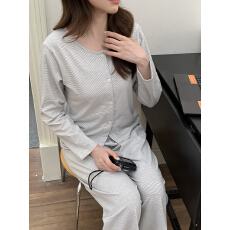 批发实价实拍  秋季韩系全棉条纹<b class='q'>三件套</b>家居服<b class='q'>睡衣</b>套装吊带含胸垫