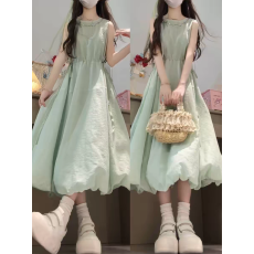 批发孕妇夏款薄荷绿色背心<b class='q'>连衣裙</b>收腰显瘦花苞长裙