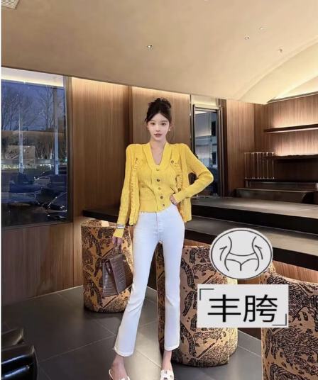 젓가락 다리 하느님 바지 화이트 불 투수 ~ 중 펭 넓적 다리 자연 9 포인트 스트레이트 담배 파이프 바지 슬림해 보이는 부드러운 청바지