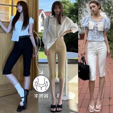 批发韩国新款卡普里裤弹力中裤女侧开叉<b class='q'>七分</b>裤黑色打底牛仔休闲裤