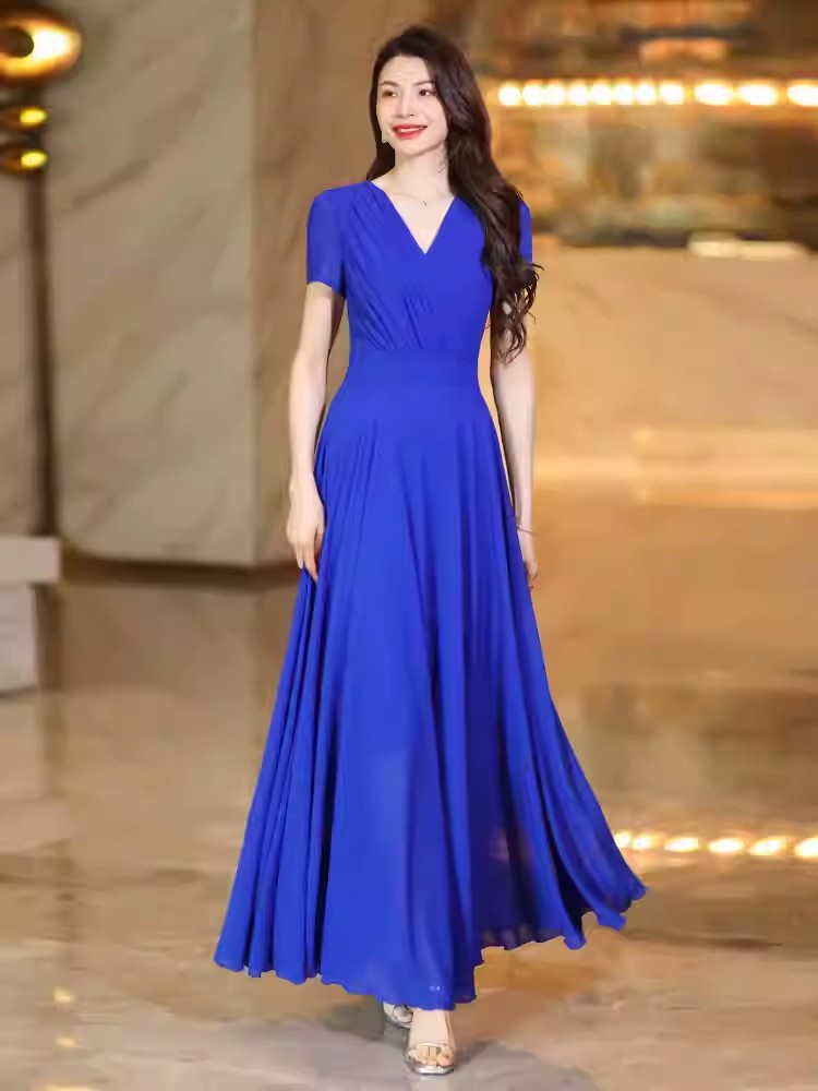 RY4531# 2026夏天穿搭连衣裙高级设计感显瘦贵夫人裙子女夏季新款雪纺长裙