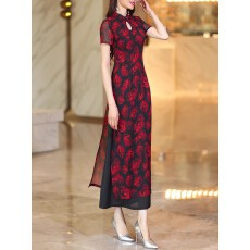 批发黑色雪纺改良<b class='q'>旗袍</b>连衣裙女2026新款夏季新国风收腰显瘦减龄长裙