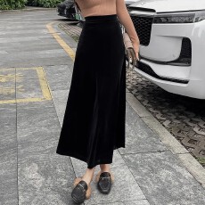 批发金丝绒半身裙女<b class='q'>春</b>秋2025新款高腰垂感A字裙复古显瘦丝绒半身长裙