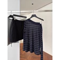 批发老钱风松弛感条纹斜肩上衣女2026春夏新款氛围感薄款针织长袖<b class='q'>t</b><b class='q'>恤</b>