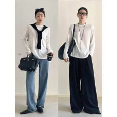 批发白色雪花棉打底衫女春夏宽松慵懒松弛感长袖<b class='q'>T</b><b class='q'>恤</b>罩衫防晒上衣薄款