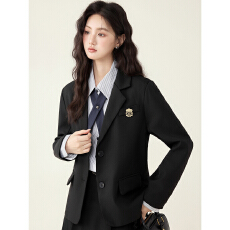 批发2026春黑色学院风百搭小西装外套 送胸章
