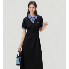 批发实拍夏季短袖学院风教职面试格子拼接假两件<b class='q'>连衣裙</b>