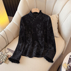 批发实拍2026春装新款打底衫新中式国风气质显瘦上衣立领斜襟提花