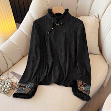 批发实拍新中式国风时尚内搭上衣2026春装新款打底衫立领斜襟针织提花