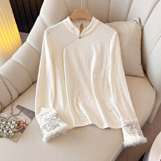 批发实拍新中式国风内搭上衣2026春装新款打底衫女立领斜襟针织提花