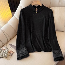 批发实拍2026春装新款新中式国风时尚内搭上衣秋冬打底衫立领针织提花