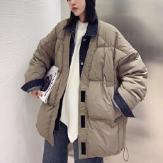 批发拼接假两件羽绒服女冬加厚宽松时尚面包服<b class='q'>欧洲</b>站2025冬季新款女装