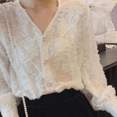 批发雪纺衬衫女春秋设计感小众港风长袖洋气衬衣气质显瘦蕾丝超仙上衣