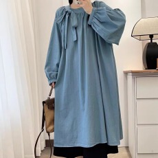 批发系带蝴蝶结日系复古叠穿套头连衣裙2026早春新款宽松<b class='q'>大码</b>显瘦A裙