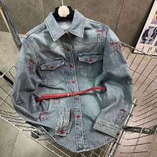 批发2026春季新款复古摩登设计感小众刺绣<b class='q'>牛仔</b>衬衫简约休闲风<b class='q'>上衣</b>女