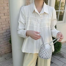 批发2026春季新款时尚泡泡袖抽褶衬衫女甜美日系宽松a字<b class='q'>糖果</b><b class='q'>色</b>衬衣