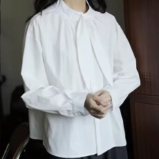 批发蝴蝶结长袖衬衫宽松春季新款<b class='q'>女装</b><b class='q'>休闲</b>上衣超好看白色衬衣小众简约