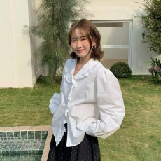 2026春上新花边设计感V领白色衬衫女装法式宽松显瘦气质长袖上衣