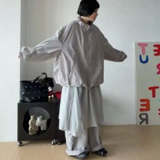 批发2026春季新款小众宽松立领拉链花苞夹克外套+网纱屁帘+<b class='q'>休闲</b>裤套装