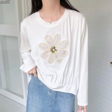 批发2026<b class='q'>韩国</b>春季新款女装时尚百搭重工花朵刺绣圆领宽松显瘦<b class='q'>卫衣</b>长袖