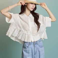 批发<b class='q'>韩国</b>东大门女装直供应气质衬衫翻领时尚不对称设计感短袖衬衫上