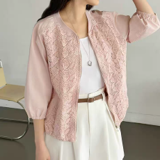 批发韩国东大门2026春夏新款 sokum 拉链抽绳蕾丝气质休闲<b class='q'>短外套</b>