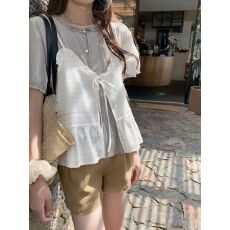 批发2026春夏新款法式复古<b class='q'>波点</b>印花短袖上衣➕吊带背心两件套套装