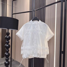 批发高端<b class='q'>欧洲站</b>2026春夏<b class='q'>新款</b>法式甜美风复古蕾丝拼接短袖衬衫女上衣