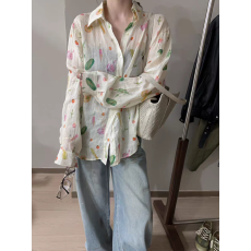 批发<b class='q'>欧洲站</b>2026春季新品薄款POLO领洋气水果印花亚麻衬衫韩系长袖衬衣