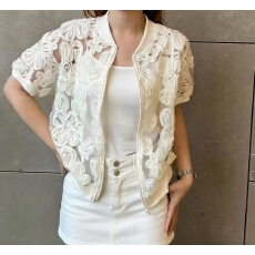 批发花朵透视外套女短袖2026春夏新款气质洋气高级感拉链棒球服上衣