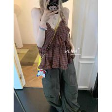批发PLNH2026夏季新款韩版时尚百搭<b class='q'>宽松</b>显瘦洋气格子吊带背心小衫女