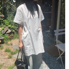 批发韩国chic韩版新款显瘦小众设计感通勤圆领抽绳大口袋宽松<b class='q'>连衣裙</b>夏