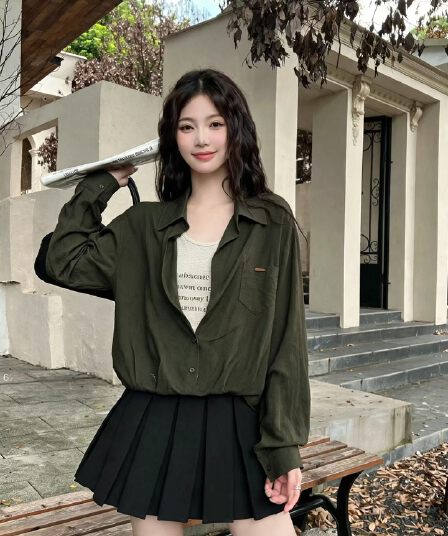 2026 가을 신제품 디자인 센스 단색 폴로 칼라 긴팔 셔츠 코디 니트 인사이드 가져 가라. 투피스 세트