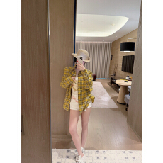 批发2026黄格烫钻衬衫