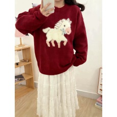 批发圣诞红色套头小马毛衣女冬季新款<b class='q'>韩版</b>宽松打底针织衫上衣