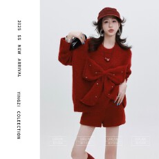 颖子定制珍妮童话冬季氛围感蝴蝶结钉珠毛衣女时尚宽松毛衣