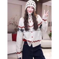 批发费尔岛风高领毛衣外套女2025新款秋冬开衫<b class='q'>复古</b>提花减龄针织衫上衣