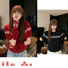 批发费尔岛风红色圆领冬季<b class='q'>韩版</b>洋气氛围感套头毛衣女