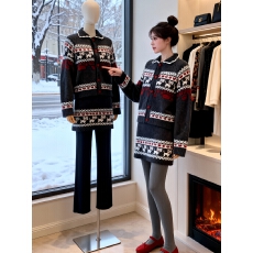 批发秋冬装搭配一整套女复古软糯费尔岛慵懒风针织衫毛衣短裙两件套装