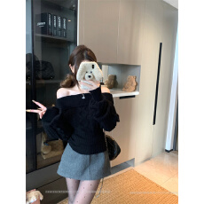 批发辣妹<b class='q'>一字肩</b>长袖毛衣女秋冬内搭可外穿套头针织衫修身收腰打底<b class='q'>上衣</b>