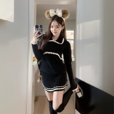 批发韩系COOLLINE林子熙月光童话多色少女感羊绒纱针织衫<b class='q'>半身裙</b>套装女