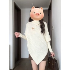 批发韩系设计感不规则高领麻花毛衣女<b class='q'>秋冬</b>慵懒风宽松显瘦蝙蝠袖针织衫