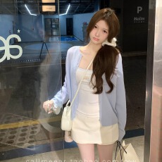 批发软糯百搭长袖针织衫女秋季新款圆领毛衣针织开衫短款外套上衣