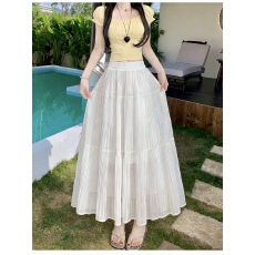 批发实拍春<b class='q'>夏季</b>新款百褶超仙蛋糕大摆松紧腰百搭半身裙<b class='q'>长裙</b>