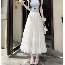 批发实拍网纱拼接褶皱半身<b class='q'>裙</b>女2026春夏新款高腰垂感甜美A字大摆<b class='q'>伞</b><b class='q'>裙</b>